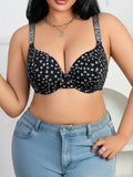 Women's Plus Size Push Up Bra Rhinestone Wide Shoulder Strap Underwear Comfortable Side-Breast-Enhancing Underwire Bra