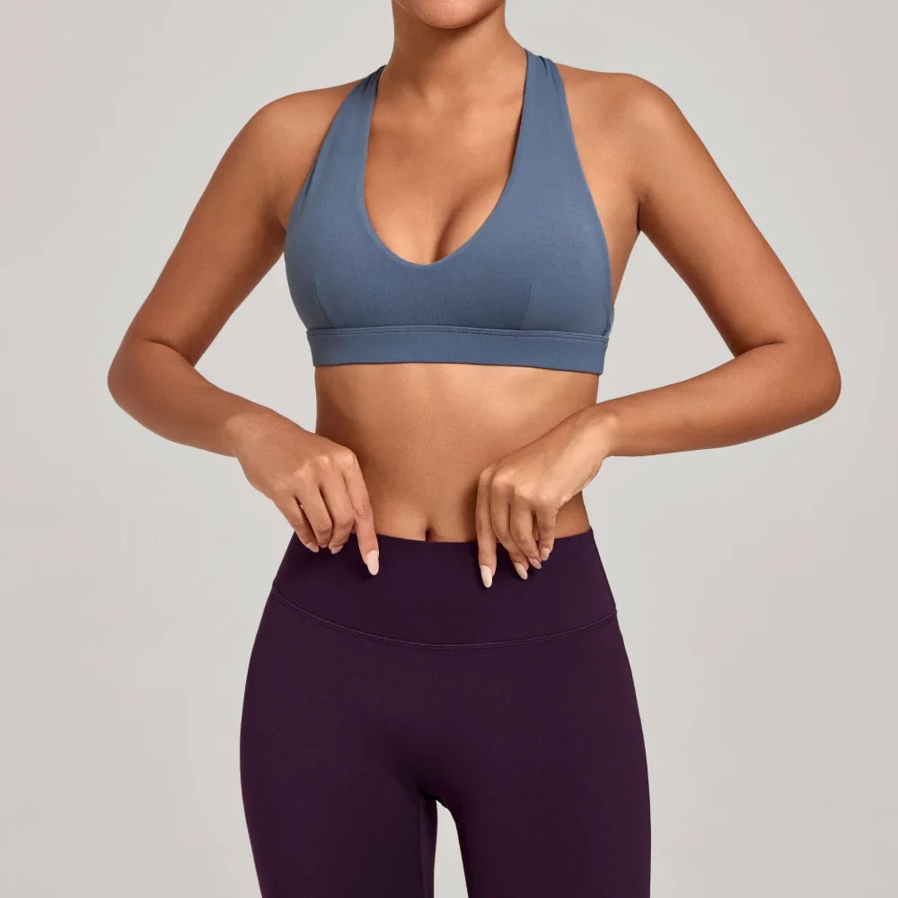 Sports Bra Gathered Neck Hanging Style Backless Tight Yoga Bra Women's Top Fitness Outdoorsports Pilates Training Gym Workout