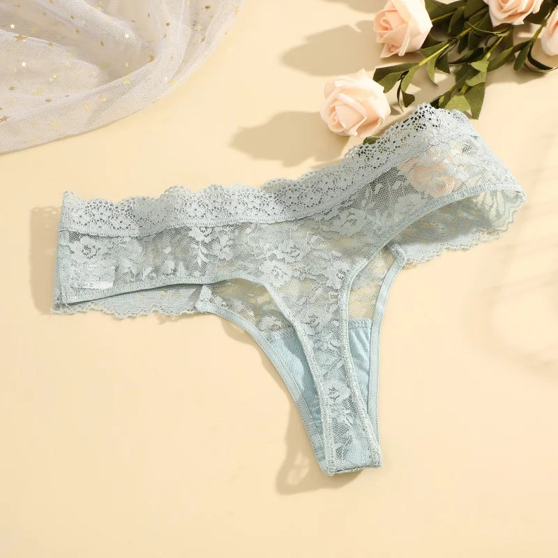 3Pcs Lace Sexy Thongs Women Low-Rise Briefs Sexy Soft Ladies Underwear Trendy Floral Underpants Female Flowery Panty Lingerie