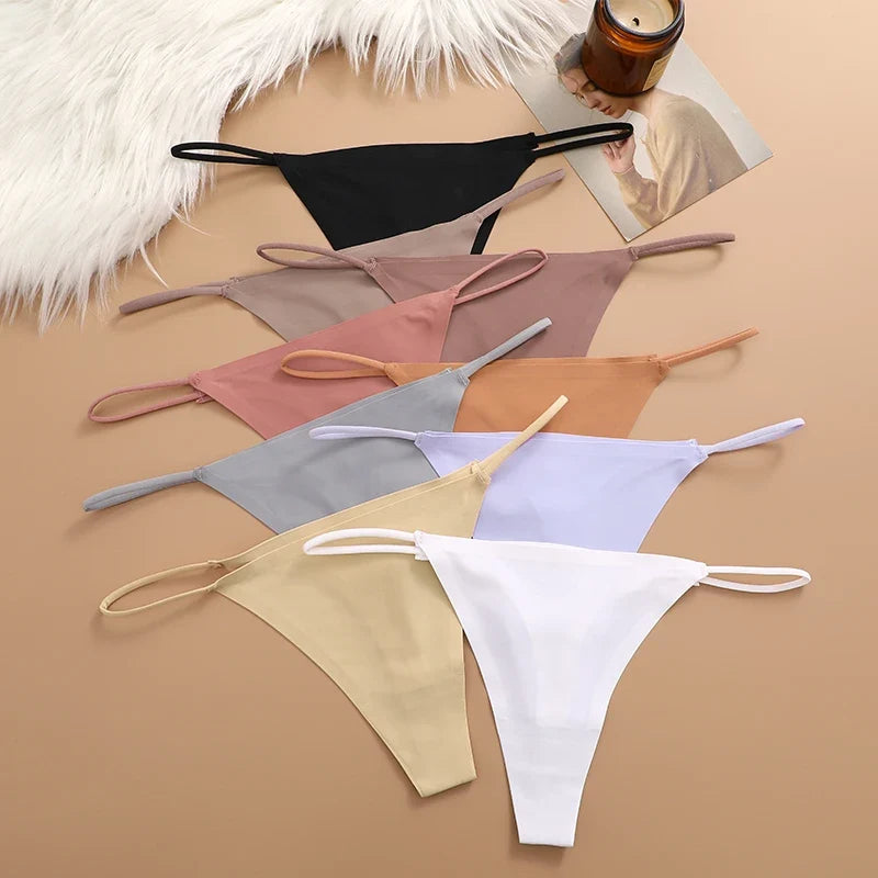 6PCS/SET Seamless Thong Women Thin Strap Low Waist High Flexibility Panties Sexy Ladies Briefs Comfortable Multicolor Underwear