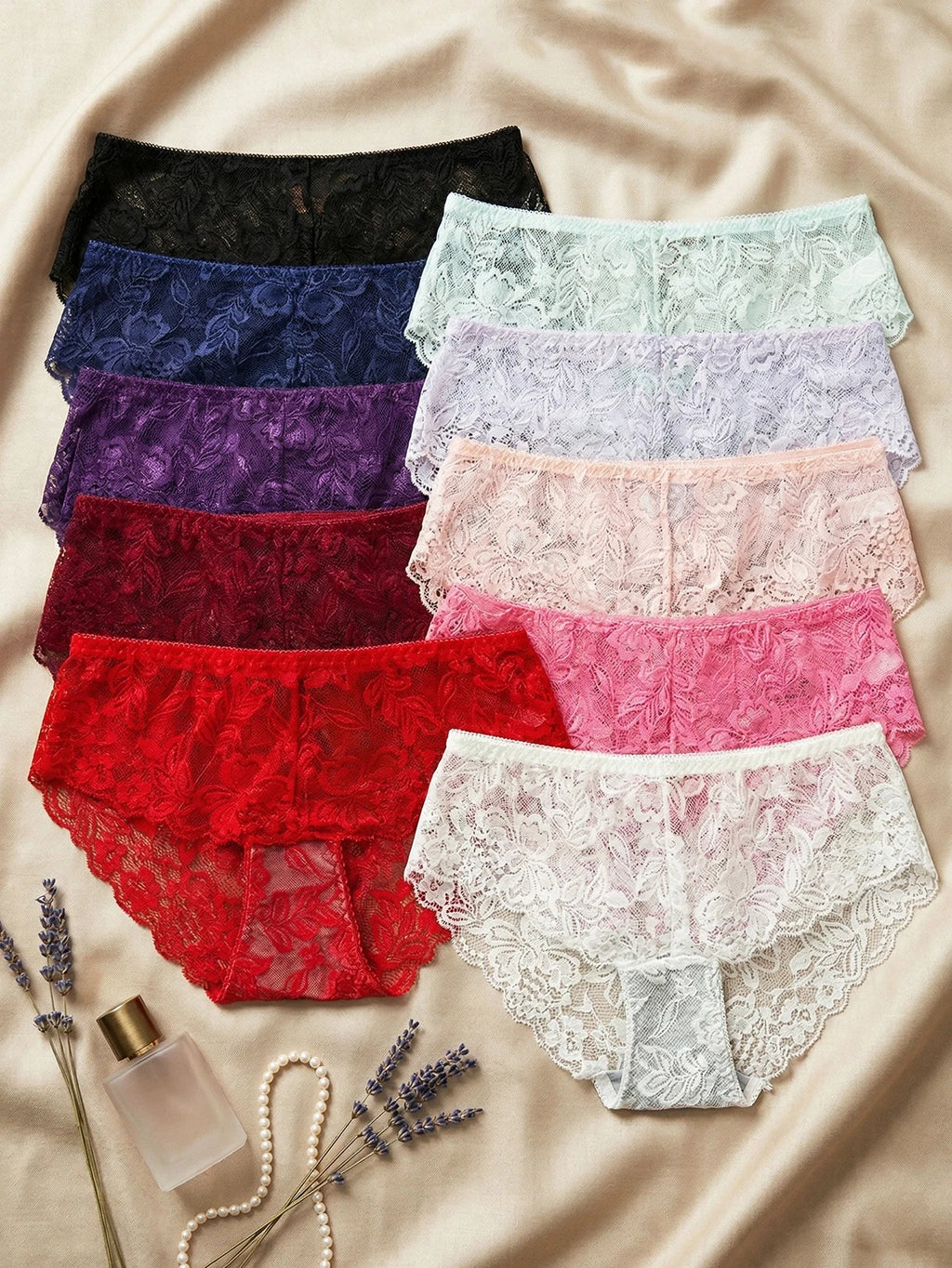10 PCS/Set Women's Lace Panties Sexy Lace Female Underwear Low Rise Floral Sheer Panties
