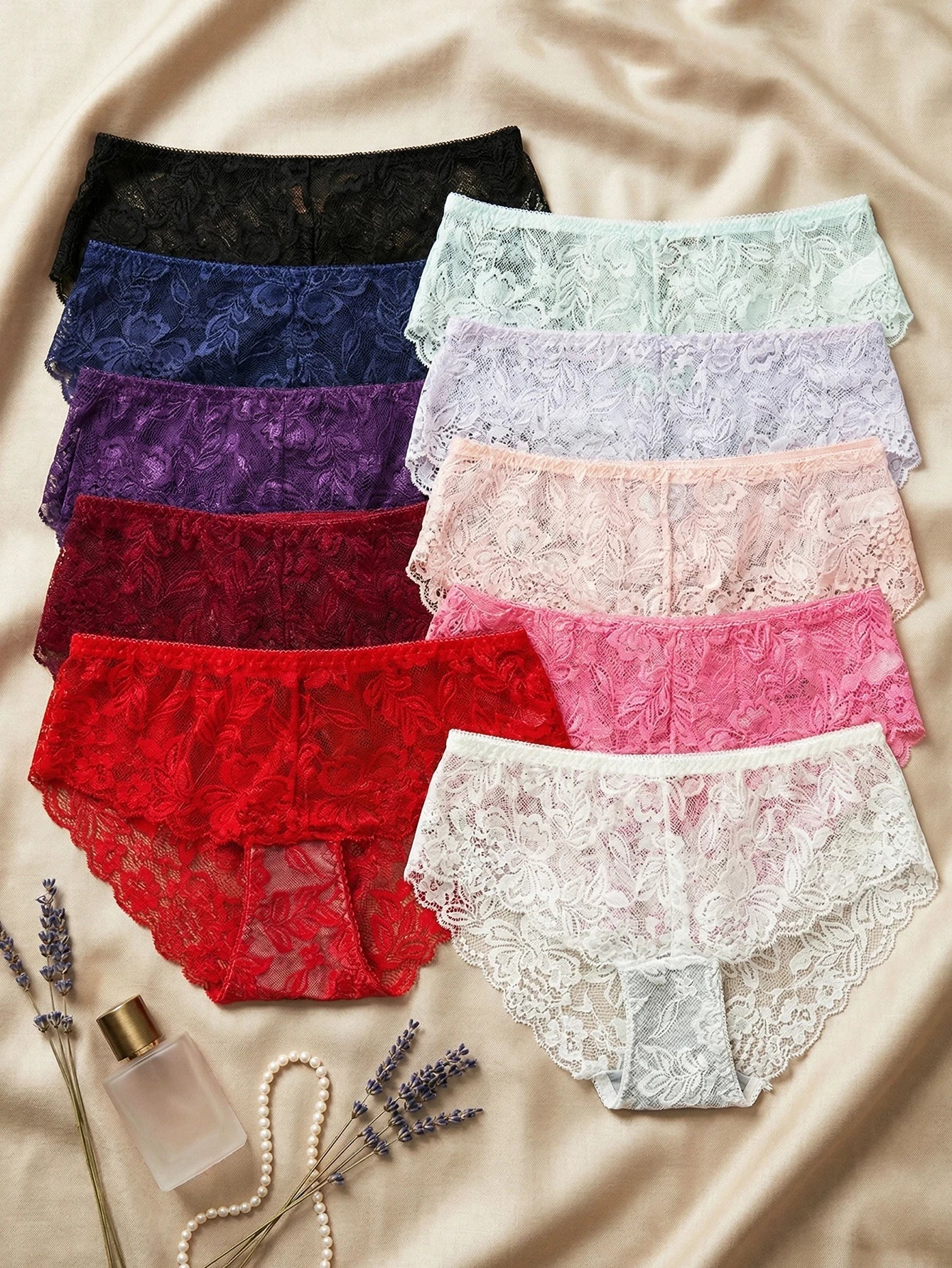 10 PCS/Set Women's Lace Panties Sexy Lace Female Underwear Low Rise Floral Sheer Panties
