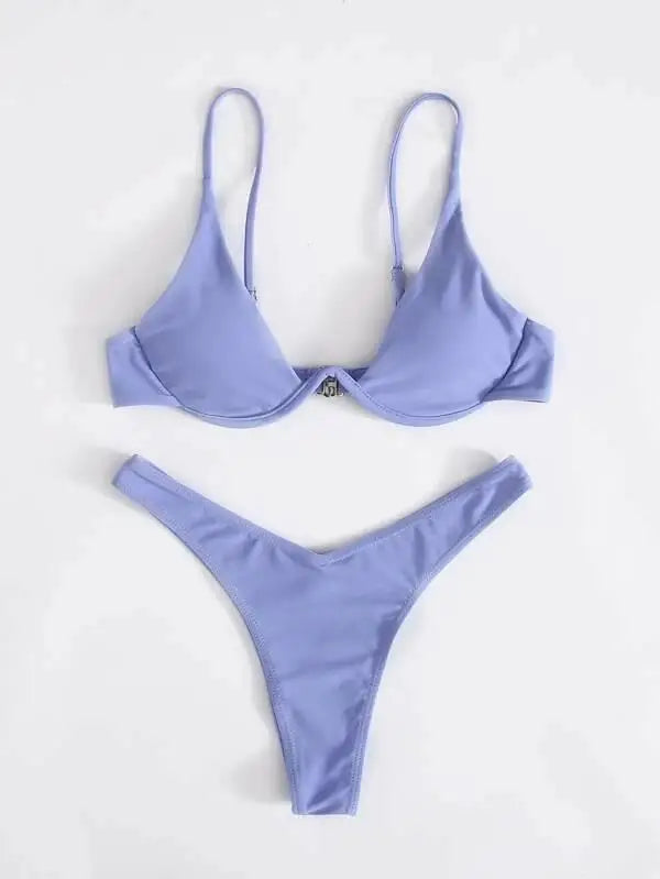 Sexy Underwire Bikini 2026 Mujer Women Solid Red Push Up Bra Thong Swimsuit Haler V Neck Bathing Suit Mini Micro Thong Swimwear