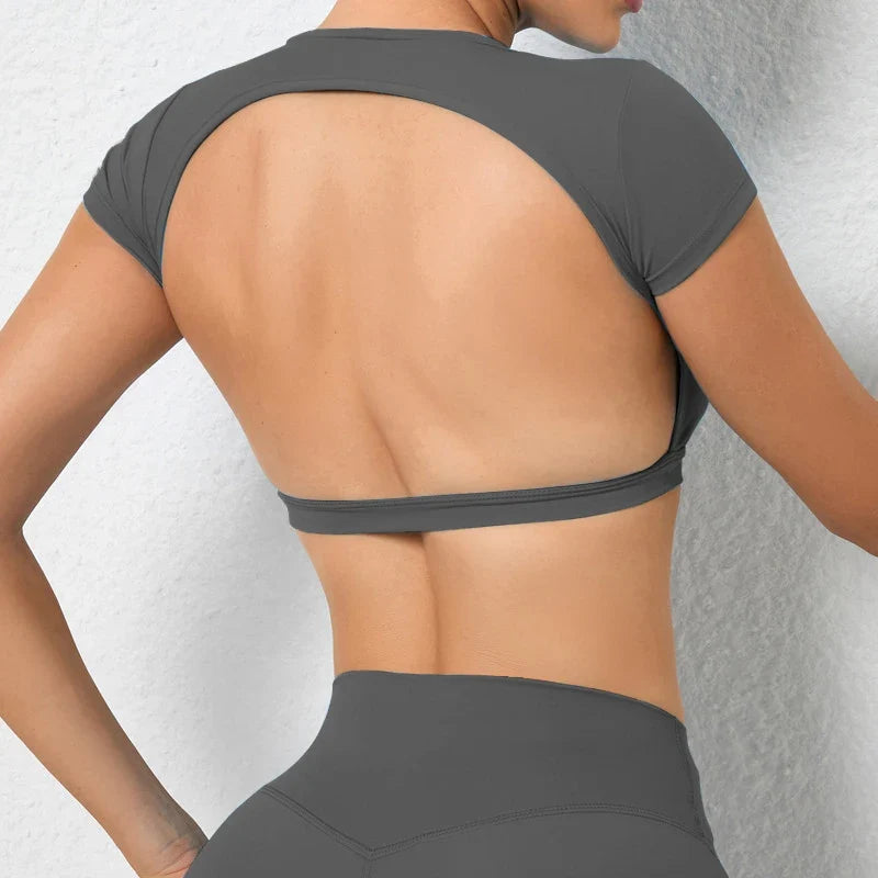 Hearuisavy Summer Customizable Sports Shirts Workout Sportswear Backless Yoga Clothing Chest Pads Sport Crop Tops Gym Top Women