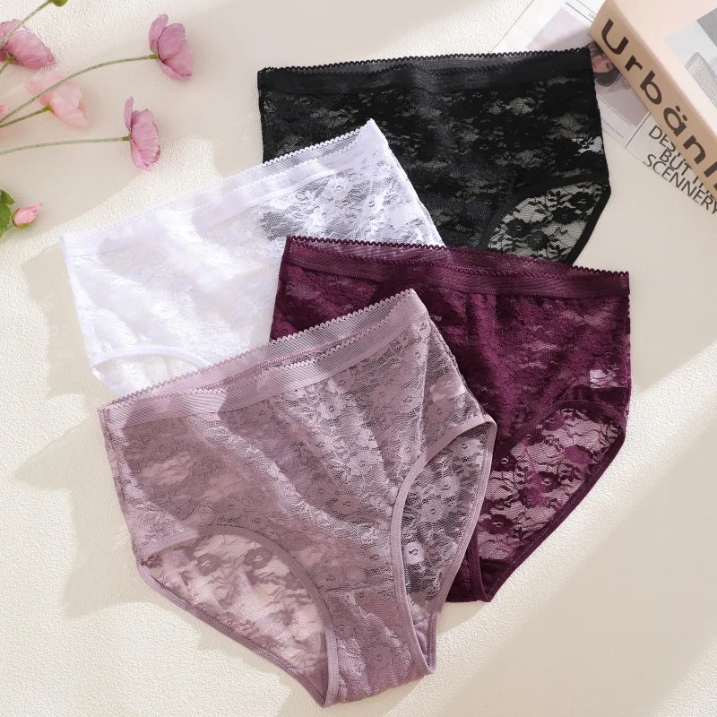 FINETOO 3PCS Women Lace Panties Sexy Hollow Underpants Sexy High Waist Lace Panty Elegant& Romantic Ladies Breathable Underwear