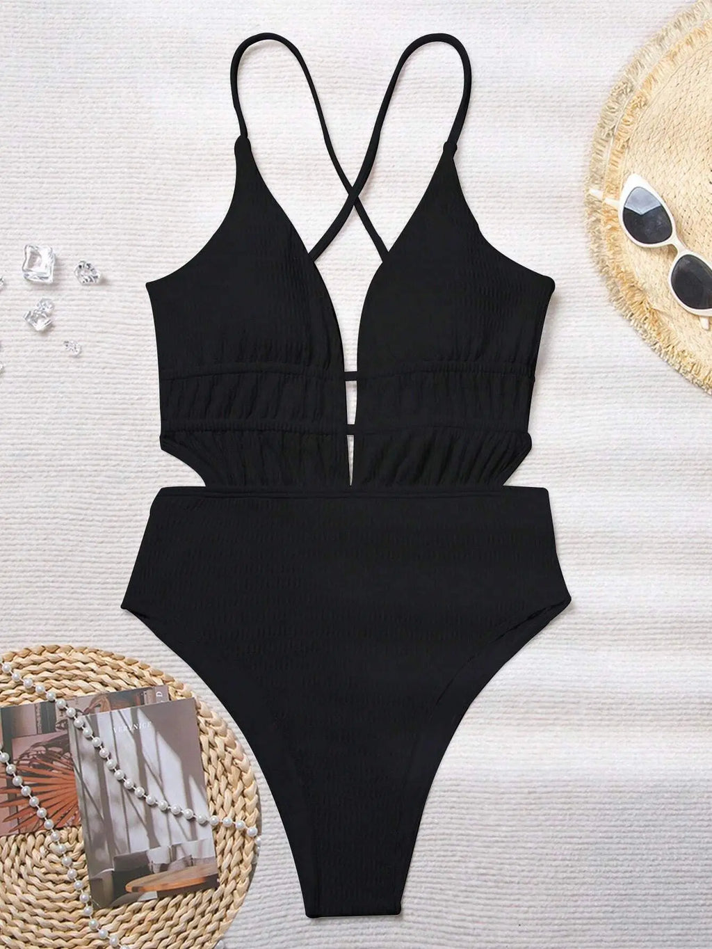 One Piece Swimsuit Women's Monokini Deep V Neck Hollow Out Backless Swimwear 2025 Criss Cross Bathing Suit High Waist Bikini