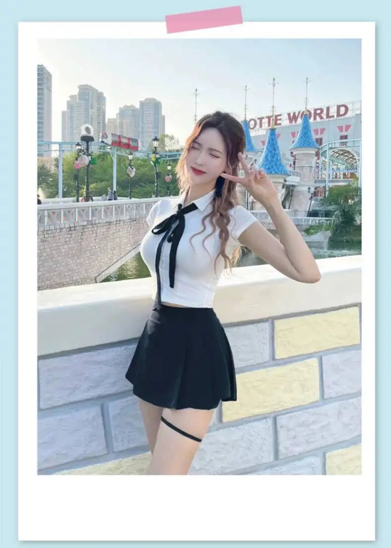 WOMENGAGA Korea Style Sexy Slim High Waist Strap A-line Half Length Skirt Fashion Women Skorts JK Sweet 2023 New  OW3W