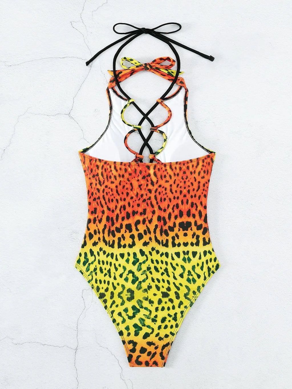 Sexy Hollow Out One Piece Swimsuit 2025 Women Blue Leopard Print Gradient Bandage Backless Bikini Bathing Suit Thong Swimwear