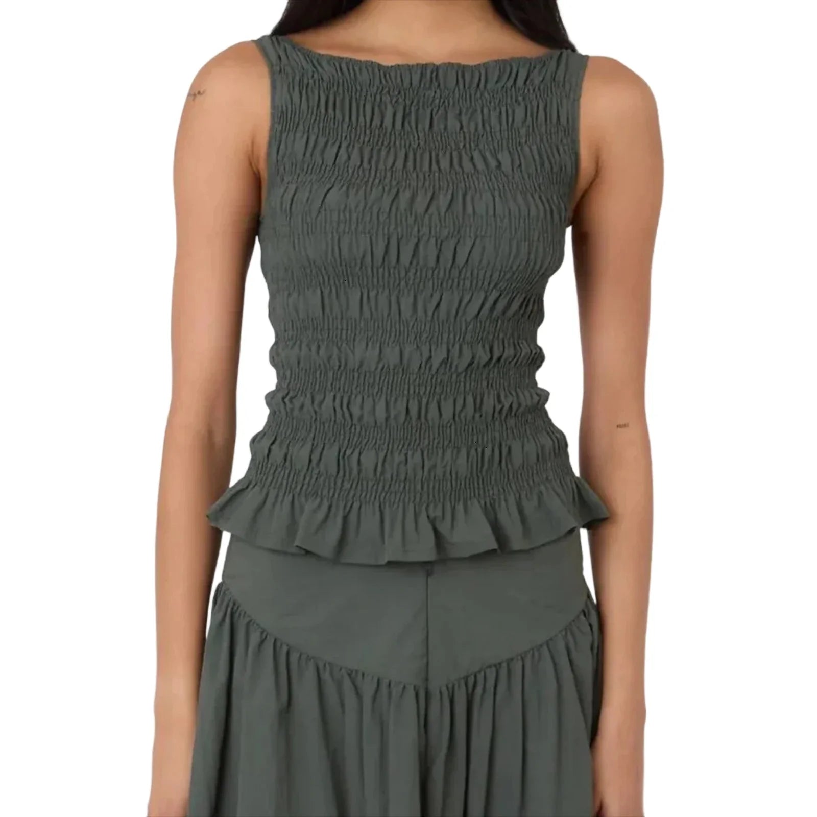 Women Tank Tops Solid Color Ruched Casual Vests Summer Fashion Sleeveless Tops Streetwear