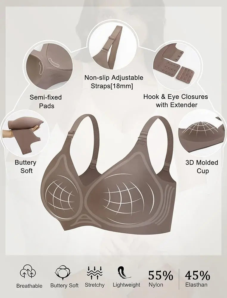 Women's Jelly Seamless Wire-Free Bra Full Cup Thin Mold Soft Support Underwear Plus Size Comfortable High Elasticity Bra