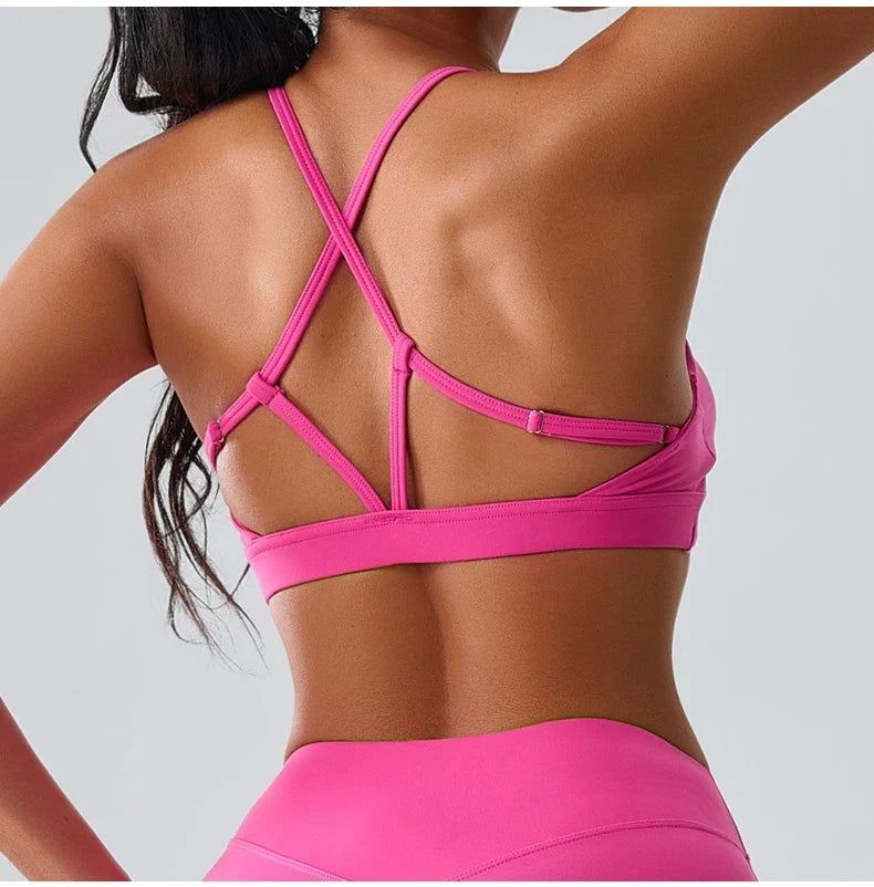 Beautiful Back Cross Back Women Bra Fitness Bra Tights Yoga Vest High Strength Shockproof Gym Sports Top Push Up With Chest Pad