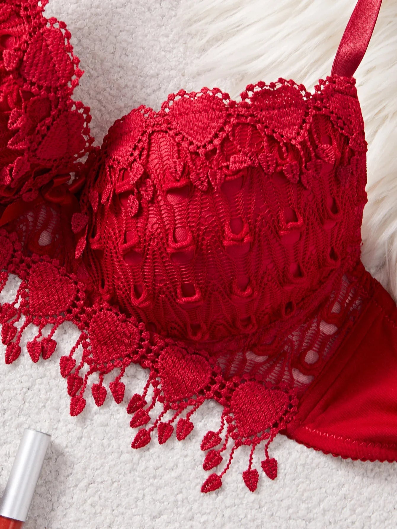 Daily Knitted Bra for Women Sexy Heart Lace Patchwork with Lace Trim Sexy Bras Comfortable Non-Padded Solid Women's Push up Bra