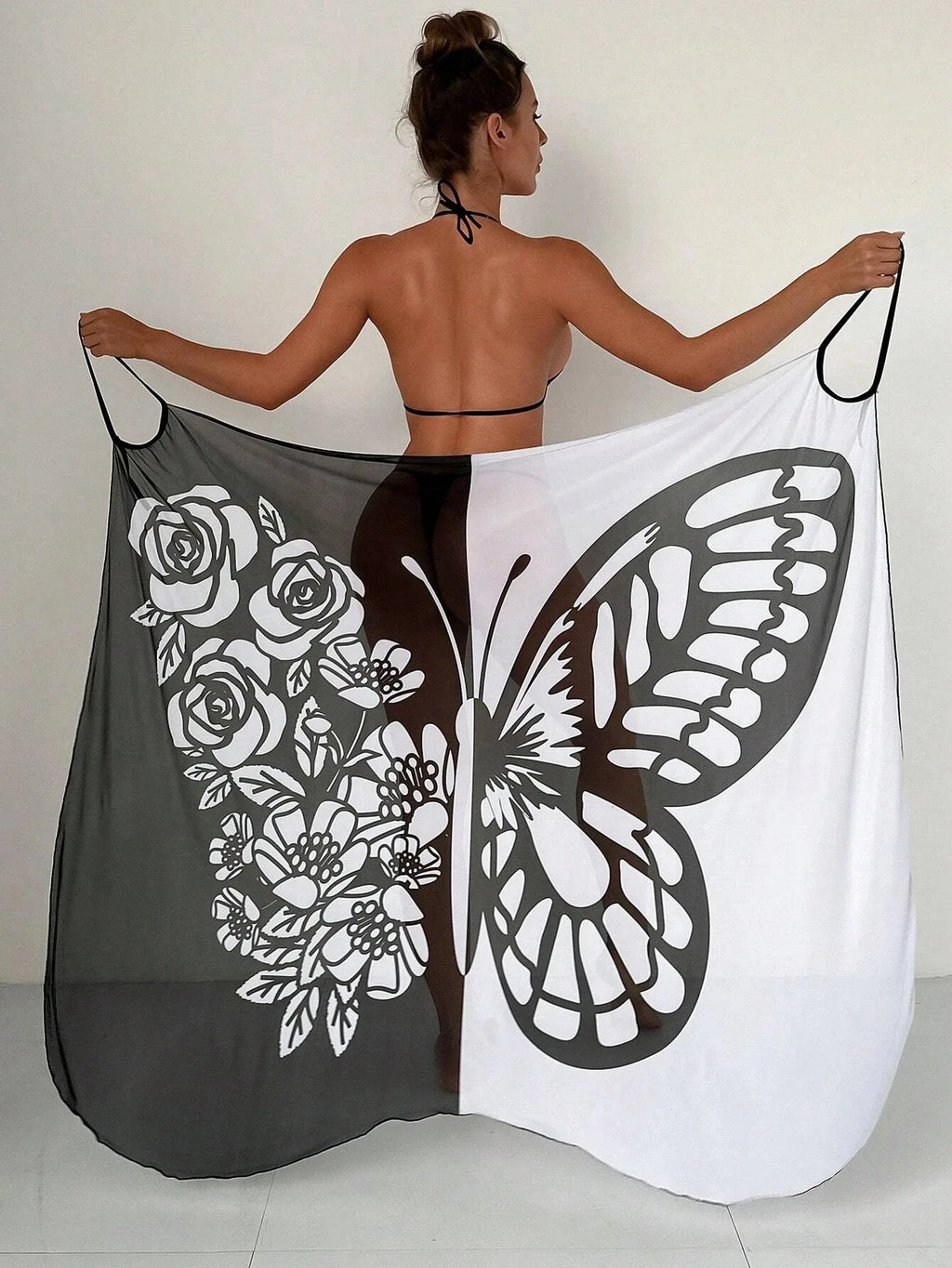 Sexy Butterfly Print Cover Up 2026 Women Black Patchwork Mesh Dress Tunic Bikini Lady Elegant Bath Sarong Wrap Skirt Beachwear