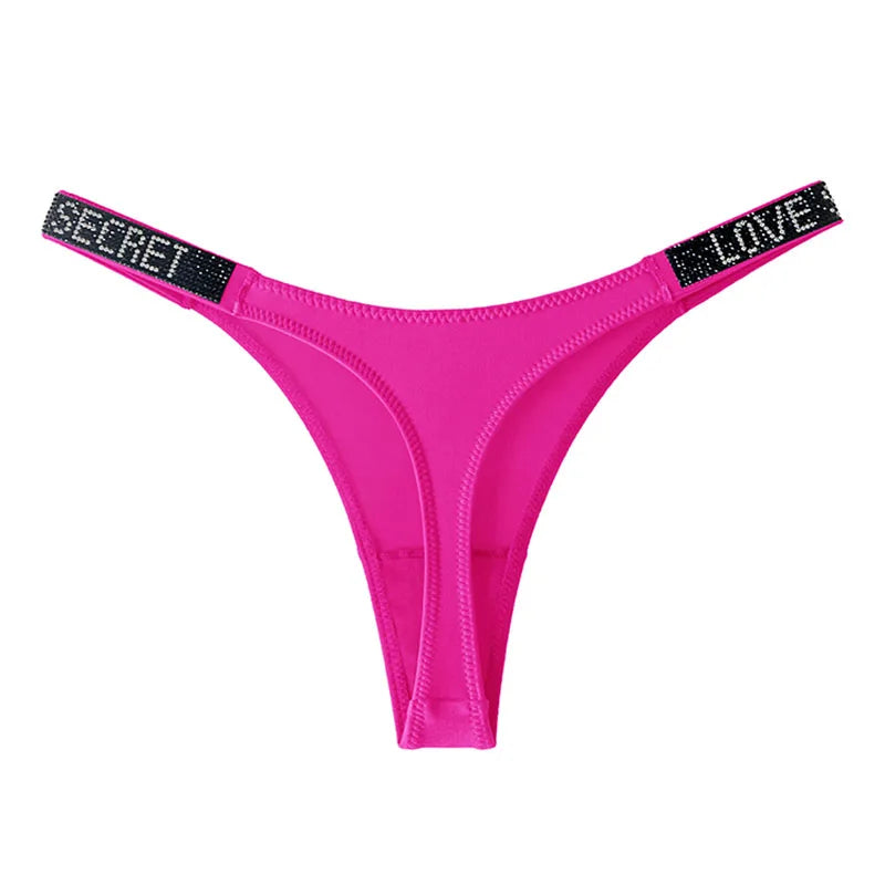 Letter Sexy Panties Women Thongs Rhinestones Diamonds G-string Sports Thong Low Waist Shorts Briefs T-back Fitness S-XL