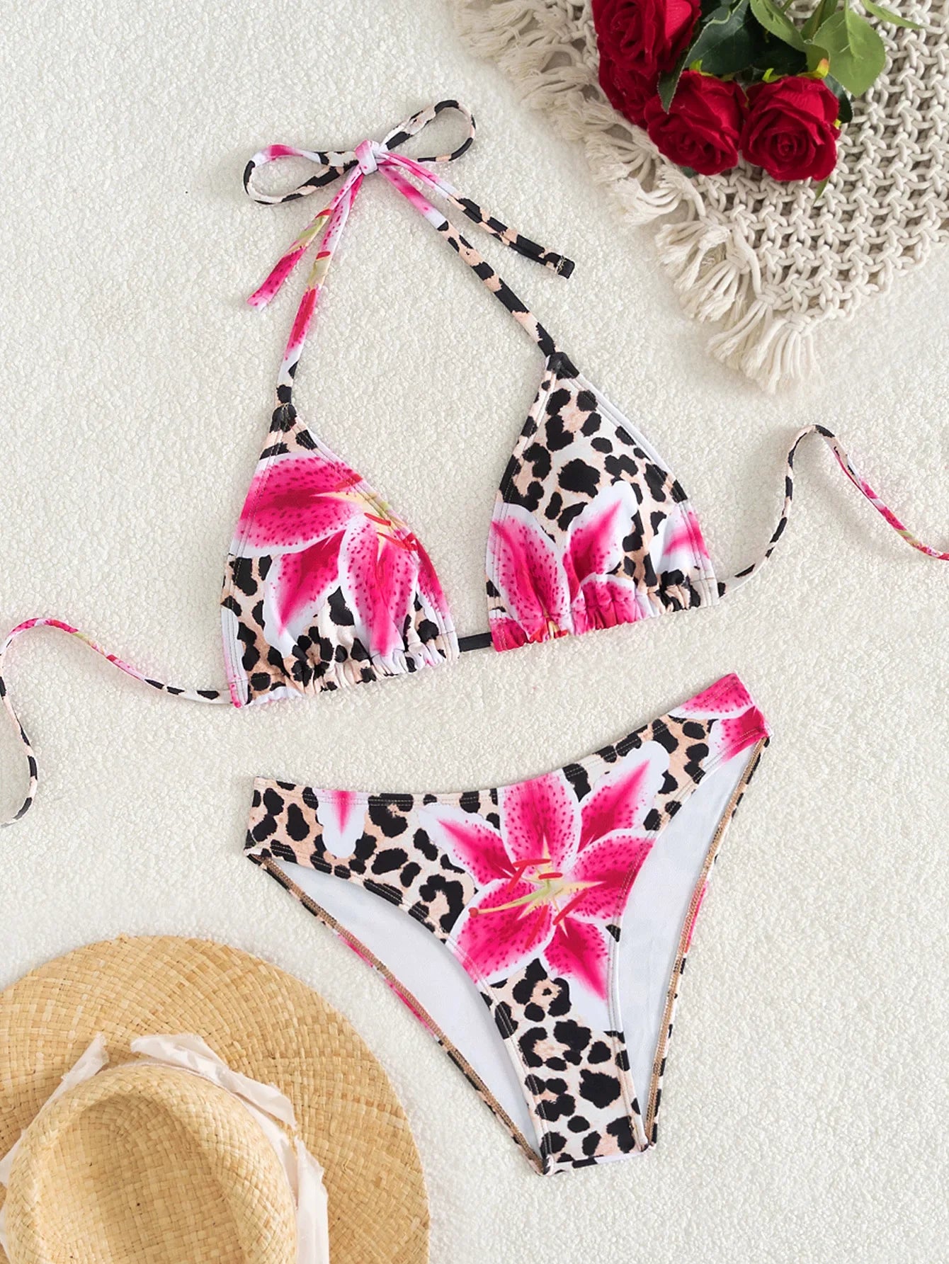 2025 New Women's Black Ground White Dot Printed Swimsuit Halter Neck Low Waist Bikini Set For Summer Female Swimwear Brazilian