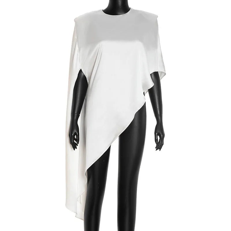 Trendix White Asymmetrical Cover Up For Women Fashion Ruffle Hem Loose Short Sleeve Shirts Casual Elegant Commuting Pullover Top