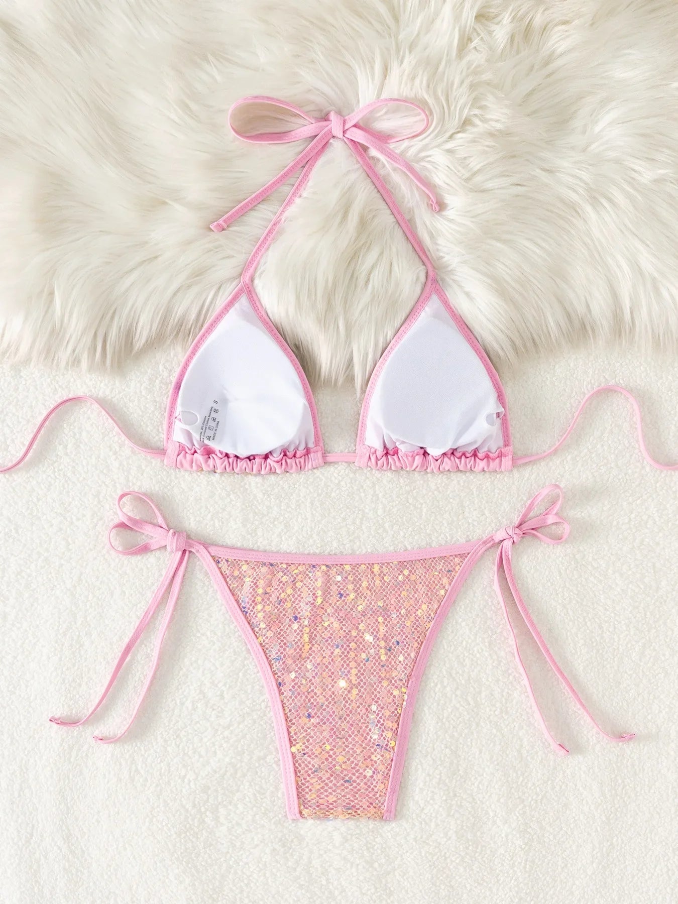 2026 Shiny Sequins Bikini Set Women's Triangle Wrapped Swimsuit Two-piece Lace-up Swimwear Sexy Micro Thong Bathing Suit Biquini
