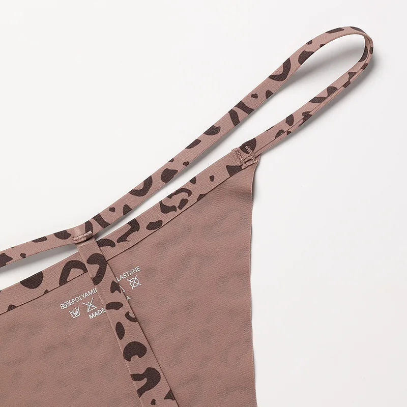 Ice Silk Leopard Women Panties Sexy G String Seamless Thong Underwear Girls Briefs Low Waist Traceless Underpants Plus Size S-XL