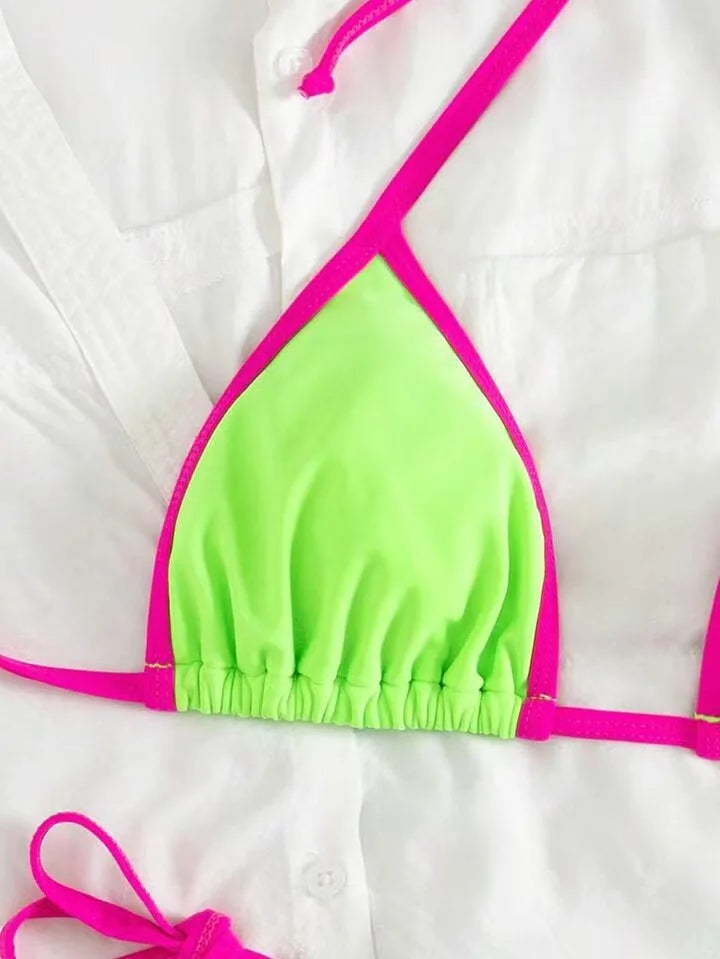 2026 Sexy Contrast Color Separates Micro Bikini Women's Swimsuit Female Swimwear Mini Thong Bikinis Set Two-piece Bathing Suit