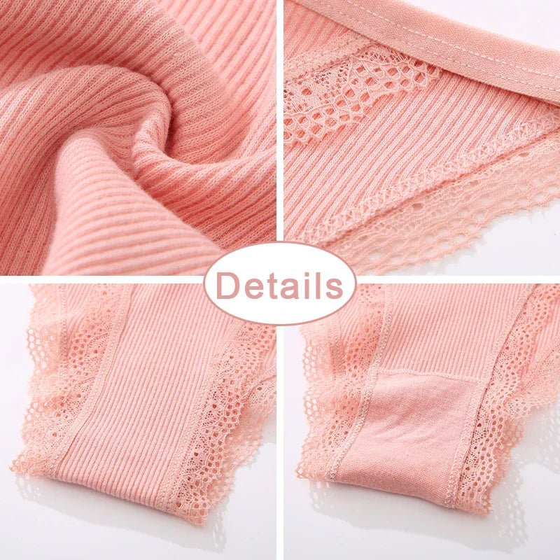 3PCS Women‘s Cotton Lace Panties Low Waist Briefs Comfortable Underwear Ladies Solid Color Underpants Girls Breathable Panty New