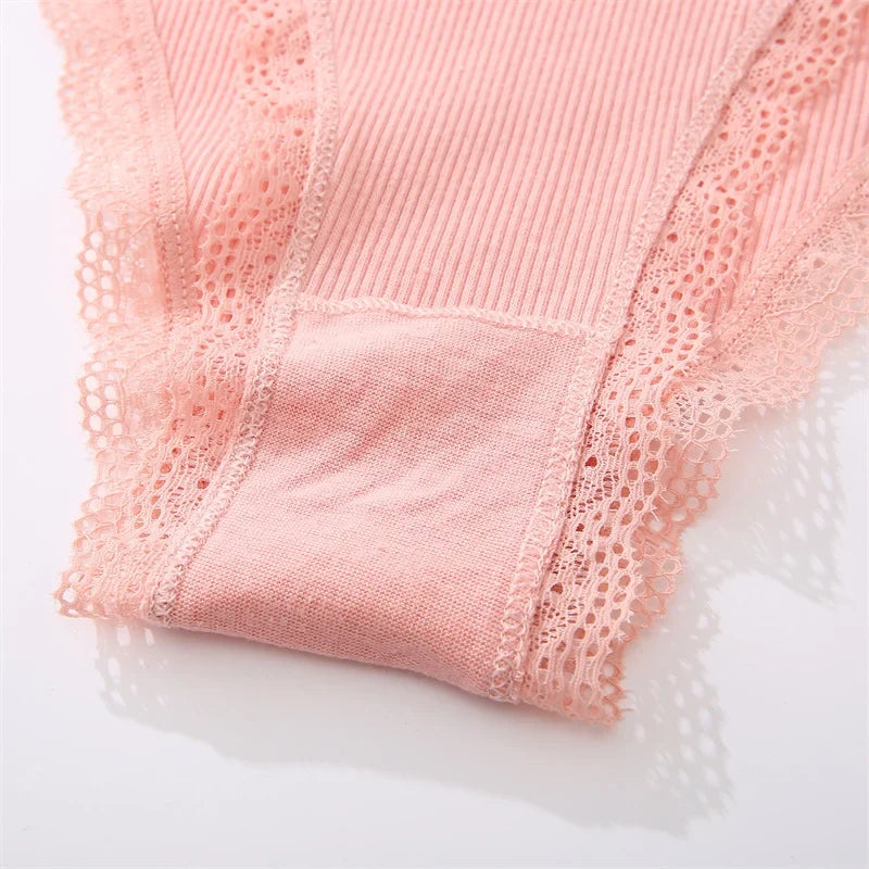 Women‘s Cotton Panties Low Waist Lace Briefs M-XL Comfortable Underwear Ladies Solid Color Underpants Girls Breathable Panty New