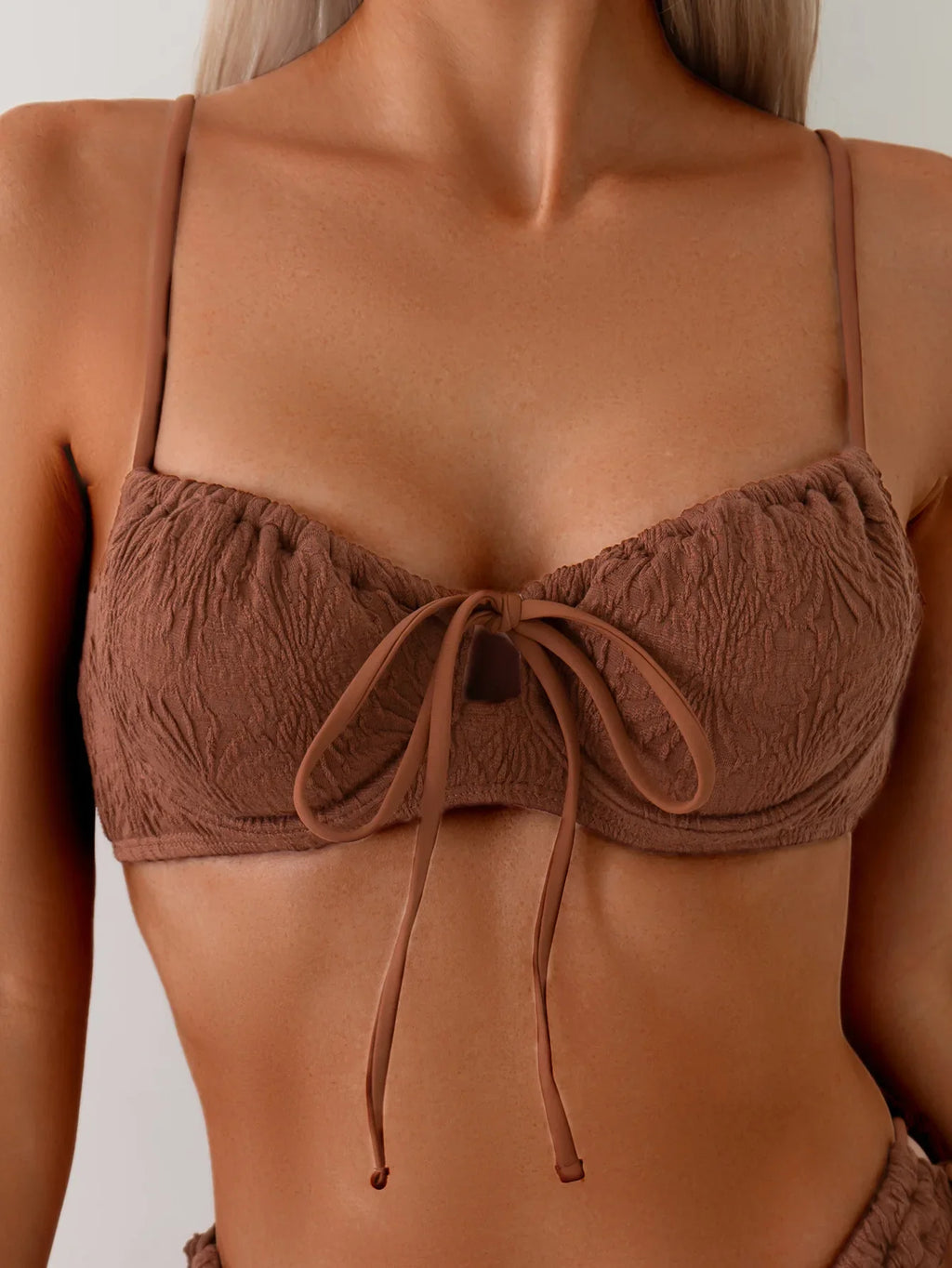 Sexy Coffee Bikini 2026 Women Front Tie Push Up Underwire Swimsuit Brazilian Cut Out Beach Bathing Suit Tie Side Thong Swimwear