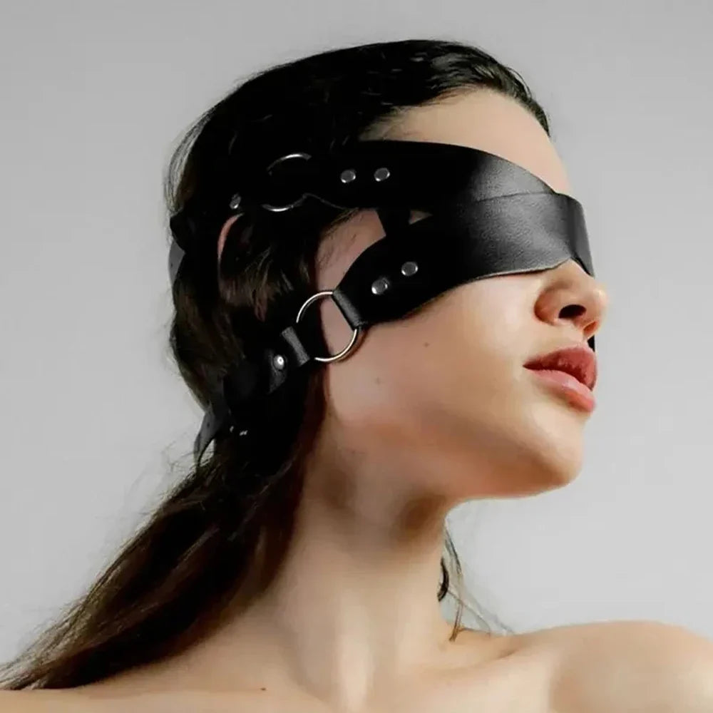 Cosplay Exotic Leather Mask Women Men Games Half Face Mask BDSM Bracelet Adjustable For Couples Bondage Set Adult Toys Supplies