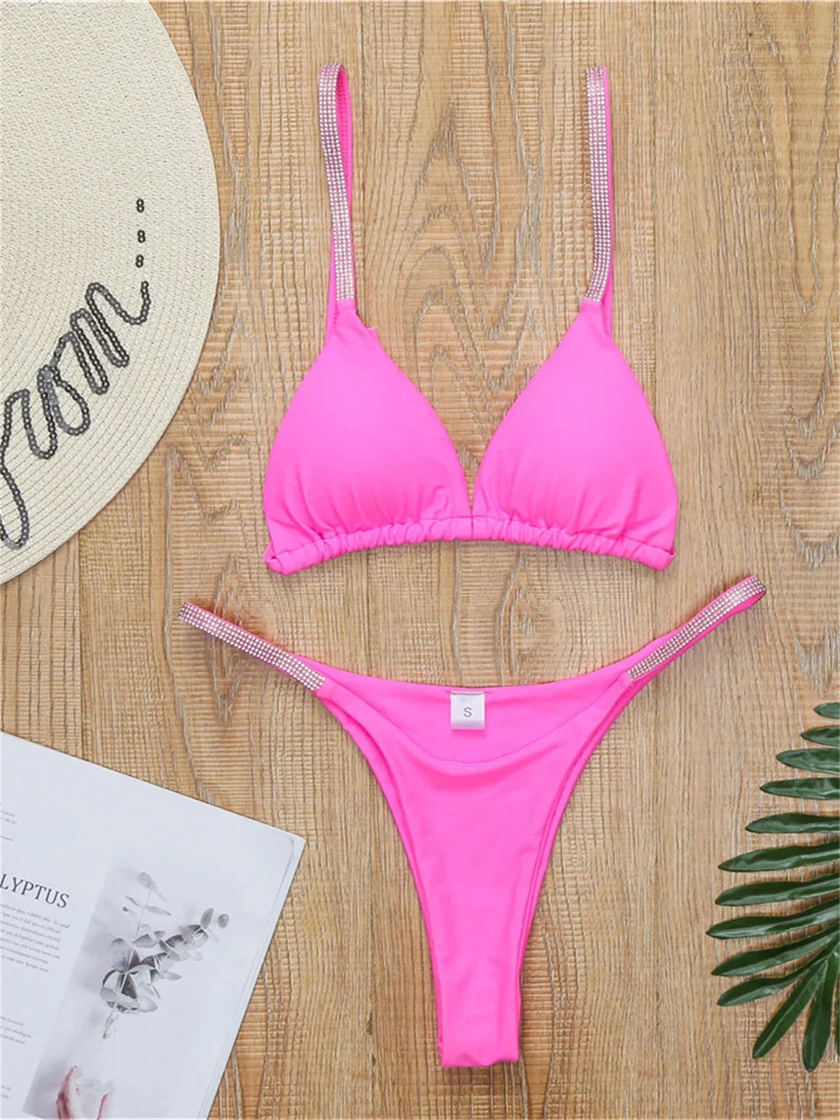 Diamond Swimwear Women 2025 Sexy Pink Micro Bikini Brazilian Black Rhinestone Thong Swimsuits Beach Push Up Bathing Suit Biquini