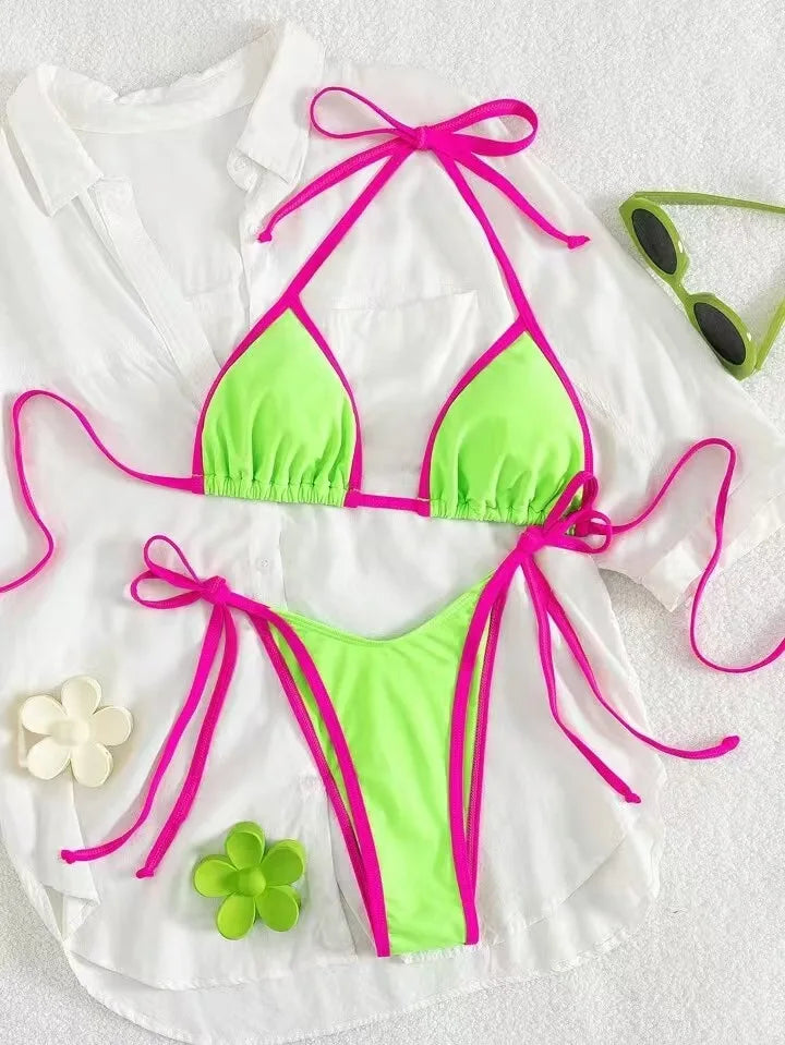 2026 Sexy Contrast Color Separates Micro Bikini Women's Swimsuit Female Swimwear Mini Thong Bikinis Set Two-piece Bathing Suit