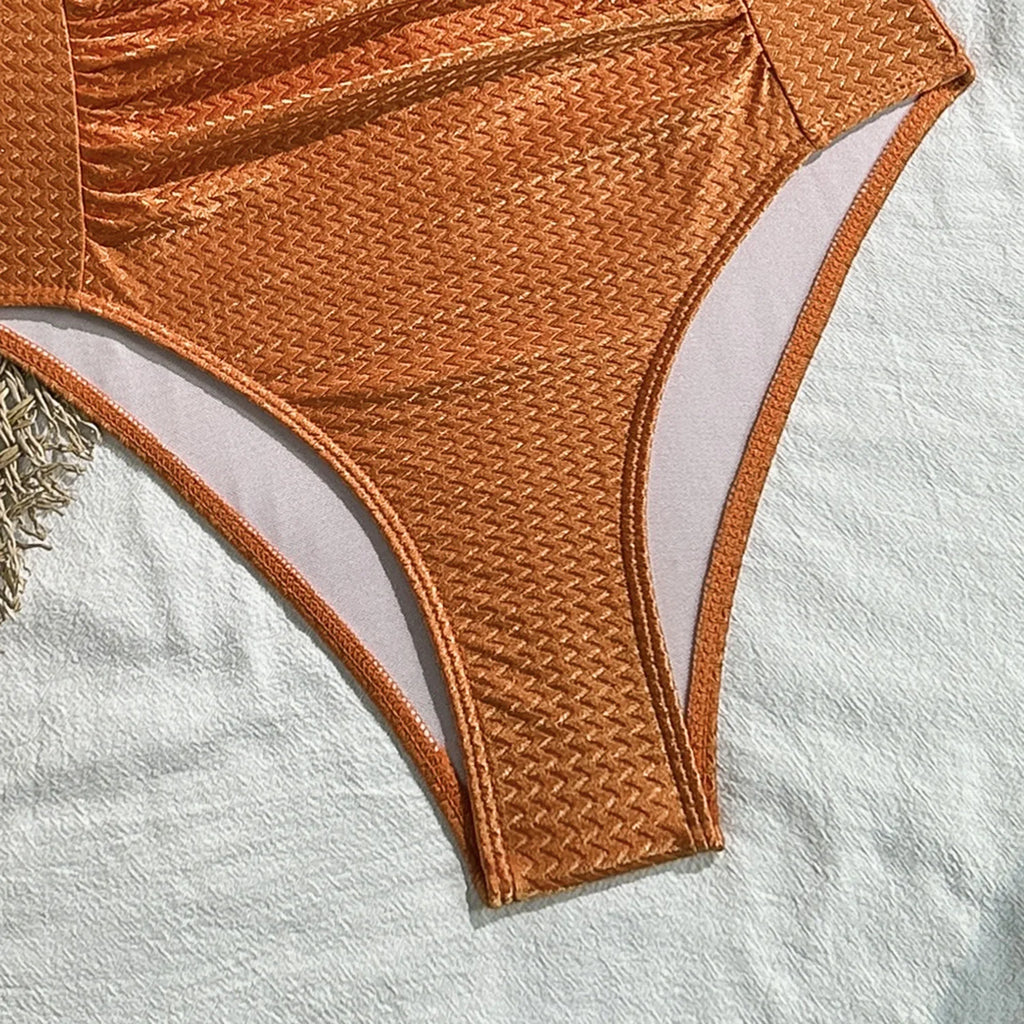 New Deep V Neck One Piece Swimsuit 2026 Women Orange White Pleate Tummy Control Swimwear Beach Holiday Bathing Suit Monokini