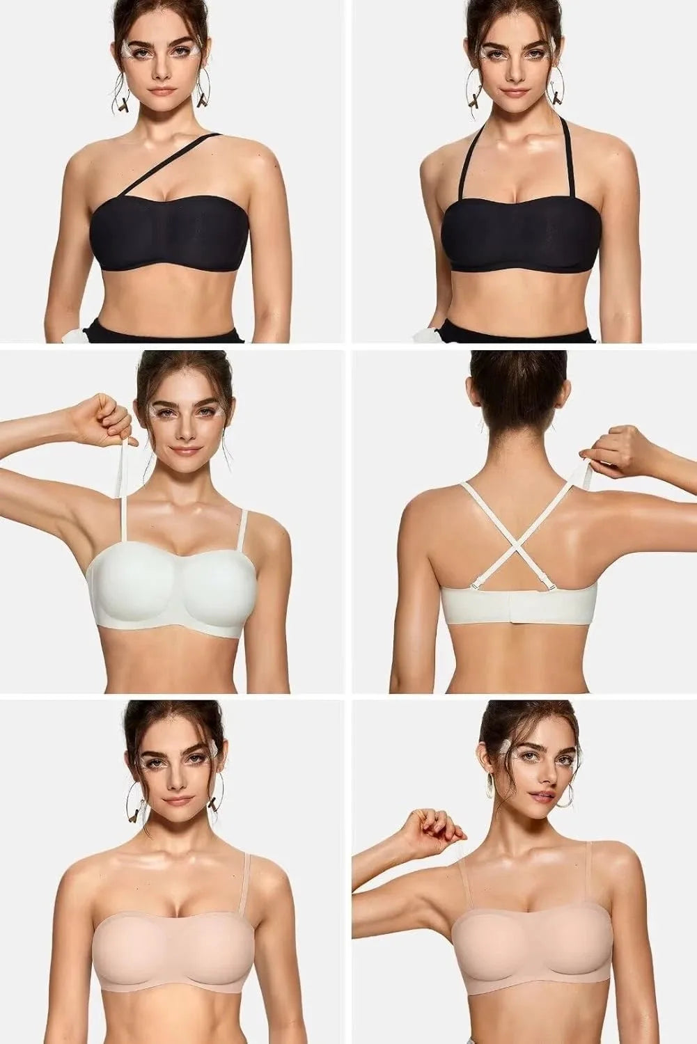 Women's Strapless Bra with Push-up Support Non-slip Bra Comfortable and Breathable Solid Color Bra for Women