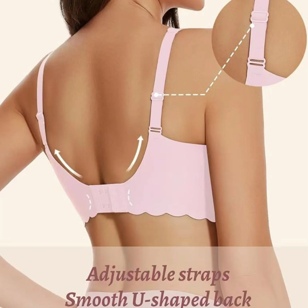 Women's Deep V Wave Seamless Jelly Bra Wire-free Seamless Bra Thin Mold 3/4 Cup Bra Comfortable Plus Size Push-up Underwear