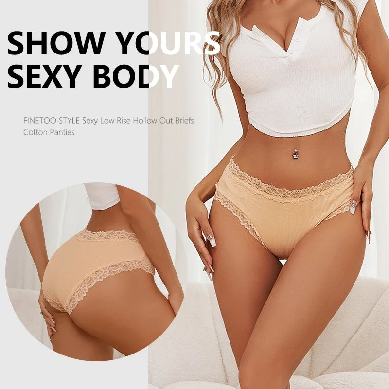 5PCS/Set Women Cotton Panties Sexy Lace Low Waist Briefs Stretch Comfortable Ladies Underwear Soft Breathable Intimate Lingerie