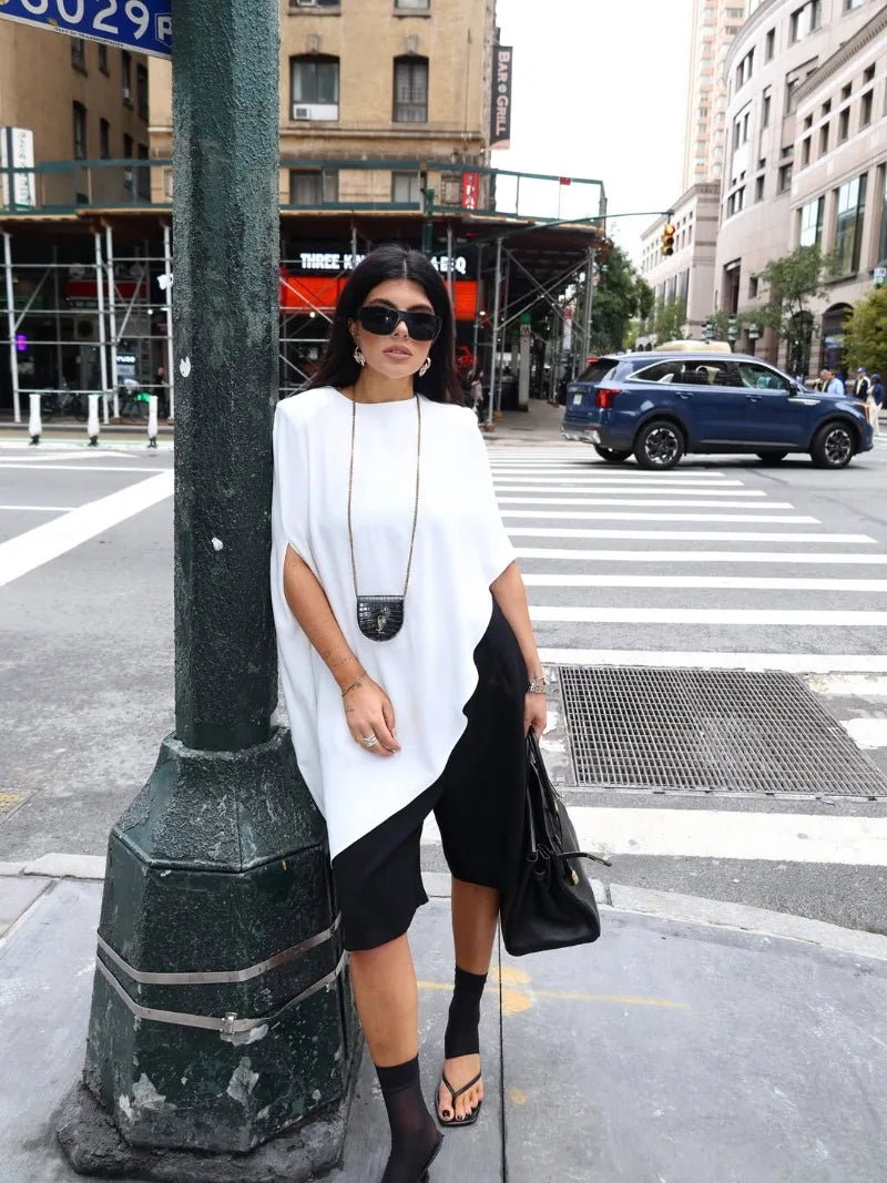 Trendix White Asymmetrical Cover Up For Women Fashion Ruffle Hem Loose Short Sleeve Shirts Casual Elegant Commuting Pullover Top