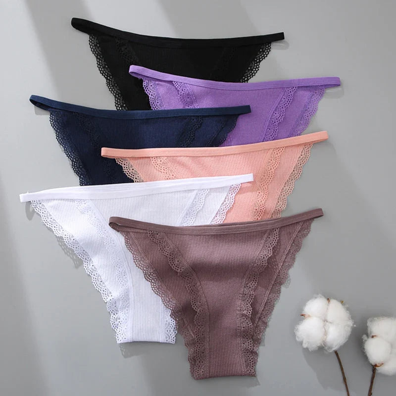 Women‘s Cotton Panties Low Waist Lace Briefs M-XL Comfortable Underwear Ladies Solid Color Underpants Girls Breathable Panty New