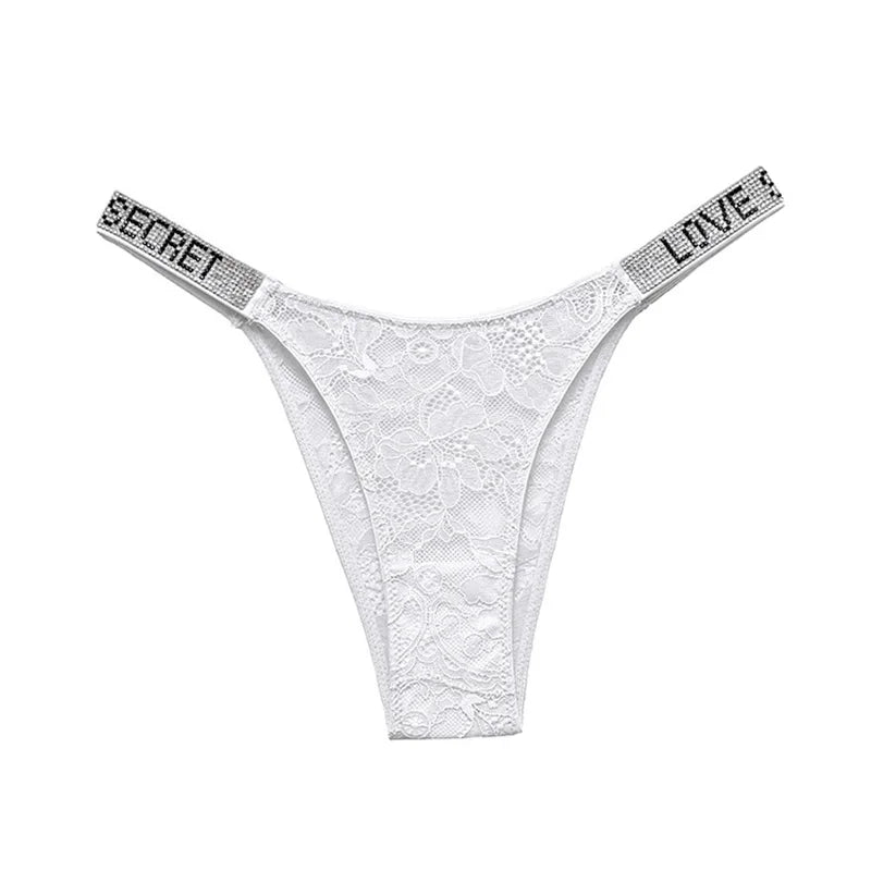 Rhinestone Lace Letter Sexy G String Women Panties Seamless Girls Underwear Transparent Thong For Female Low Rise Ladies Briefs