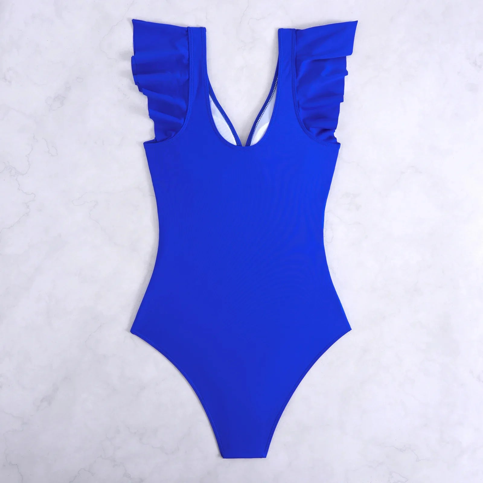 2026 Solid Women's Swimsuit Trend Tummy Control V Neck Sexy Black Bikini Ruched Bathing Suits Slim Fit Ruffle Sleeve Swimwear