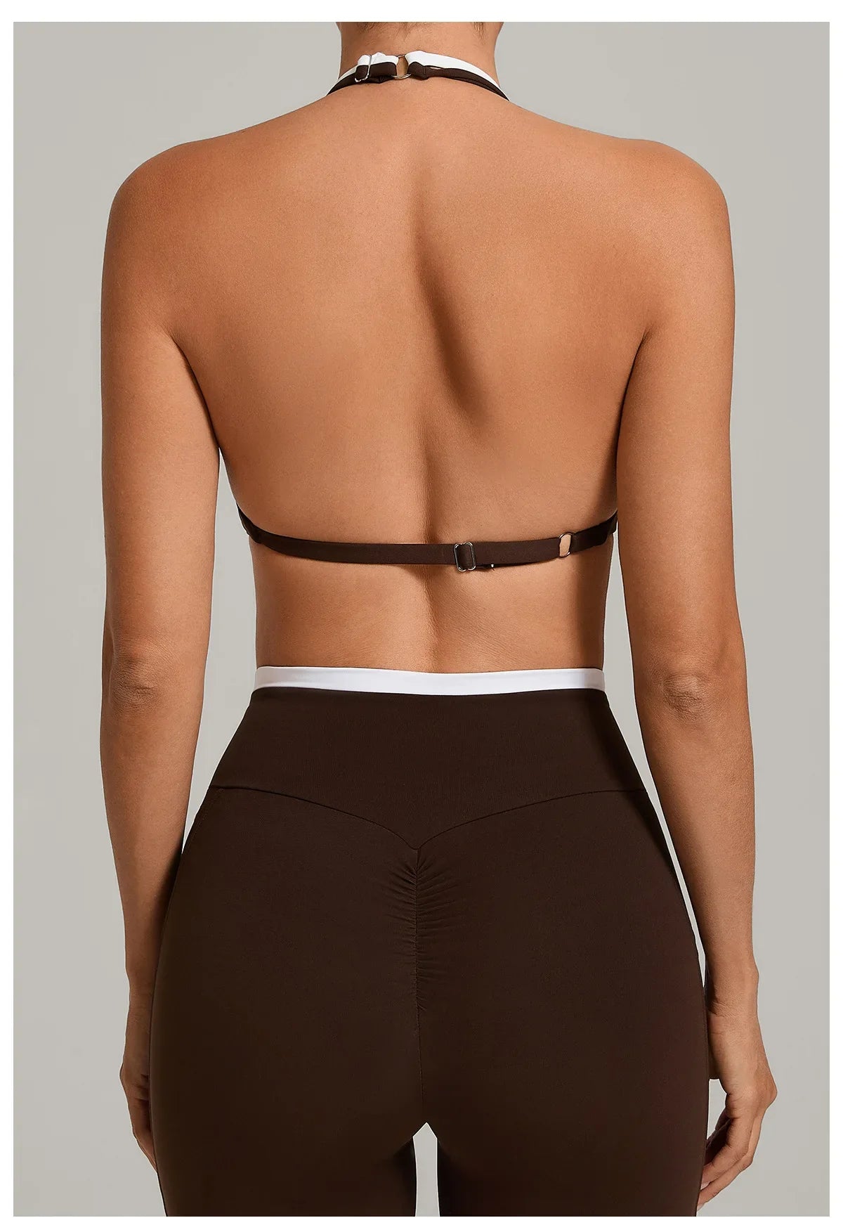 Women's Gym Workout Two-color Yoga Sports Bras Halter Neck Open Back Design Sports Tank Top Running Fitness Built-in Bra Cups