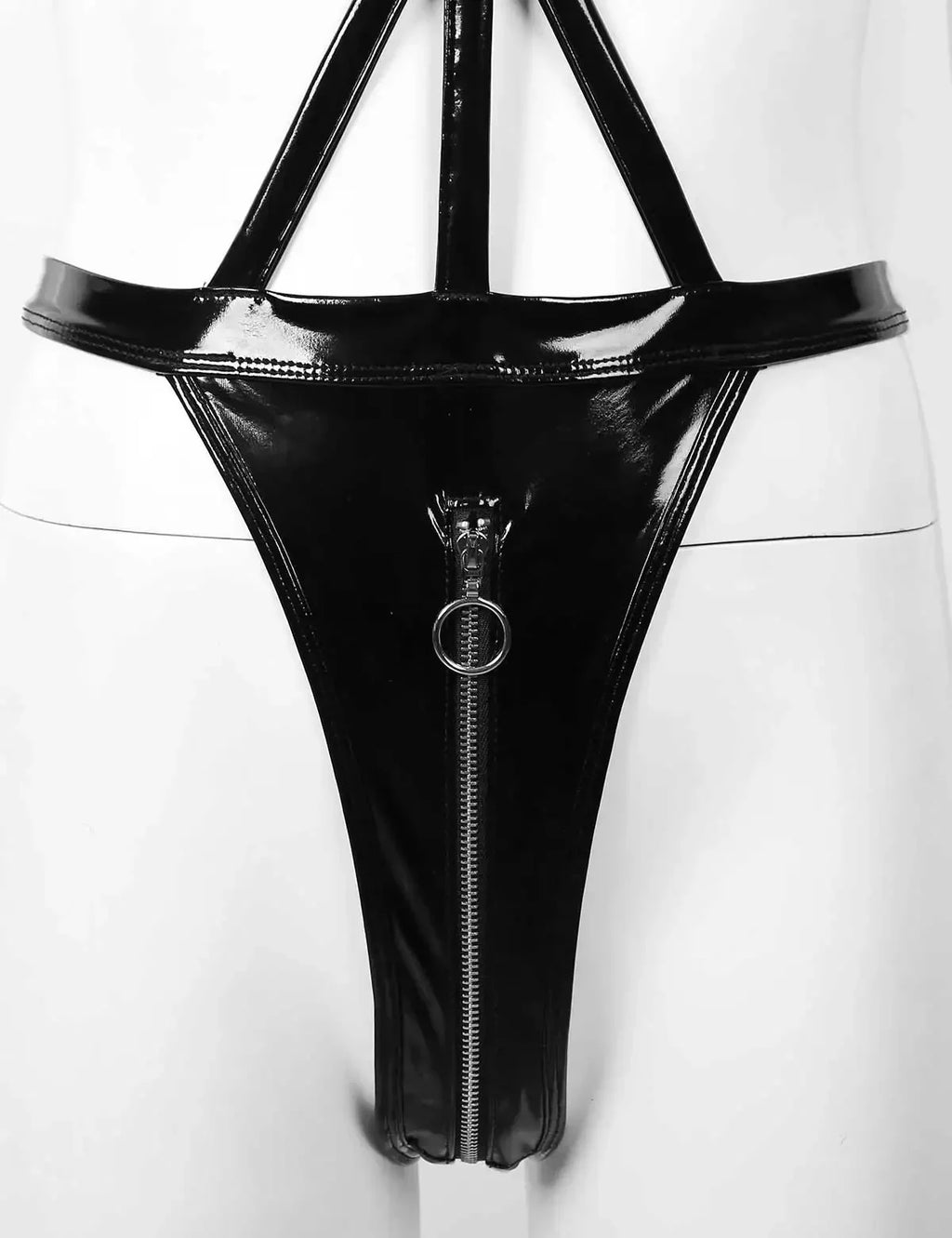 Plus Size Balck Bandage PU Latex Leather Mesh Bodysuit Exotic Teddies Zipper Crotch Catsuit 2XL Costumes Women Sexy Lingerie