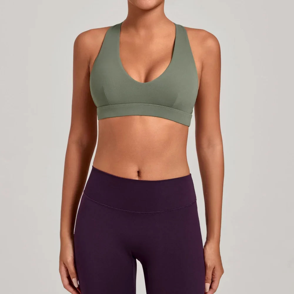 Sports Bra Gathered Neck Hanging Style Backless Tight Yoga Bra Women's Top Fitness Outdoorsports Pilates Training Gym Workout