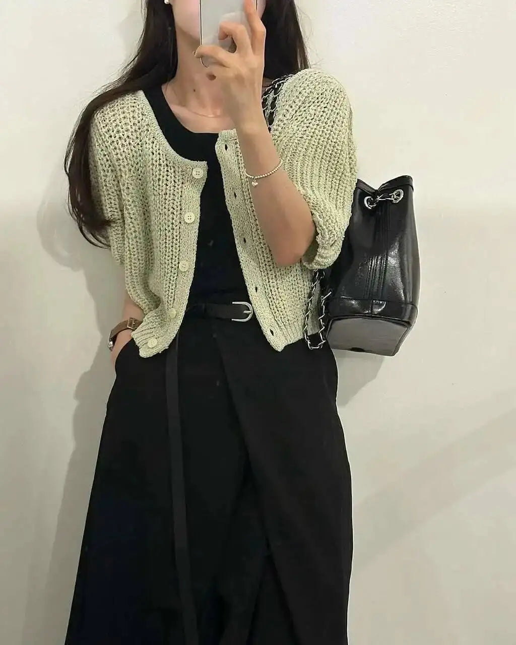 Loose Knee-Length A-Line Skirt Versatile Minimalist Design Commute High Waist Midi Pure Color Polyester Fiber Skirt WDM4