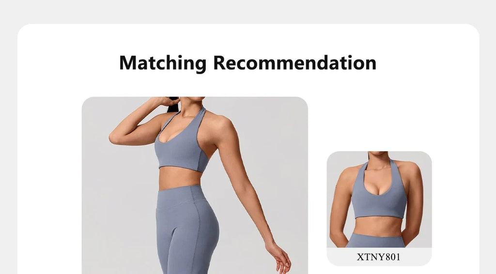 Hearuisavy Summer Yoga Set 2Pcs Women Breathable Backless Halter-Neck Sports Bra Push Up Pilates Fitness Top Straight Leg Pants
