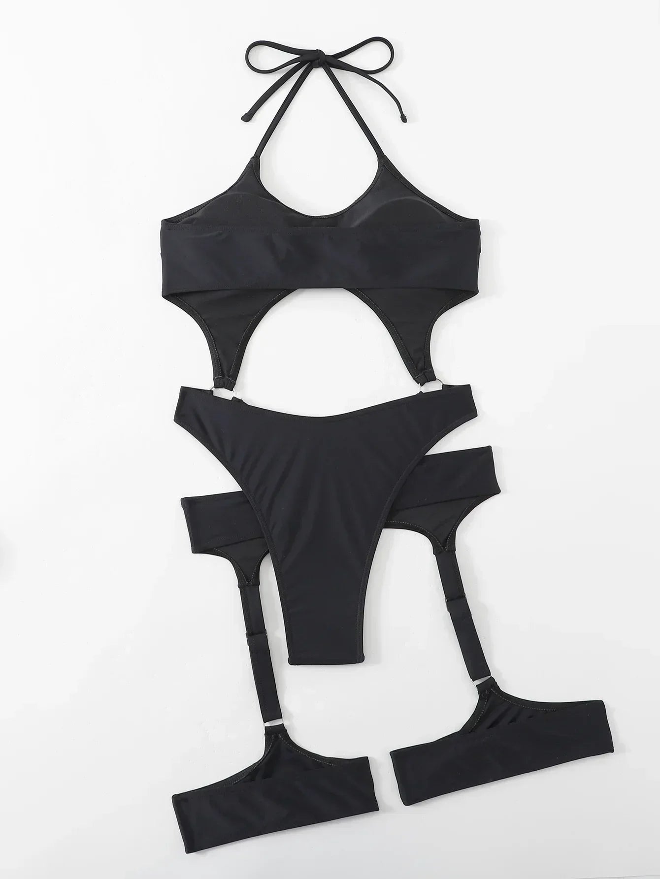 Sexy Black One Piece Swimsuit Women 2025 Hollow Out Push Up Suspenders Panties Thong Swimwear Beach Bathing Suit Swimming Bikini