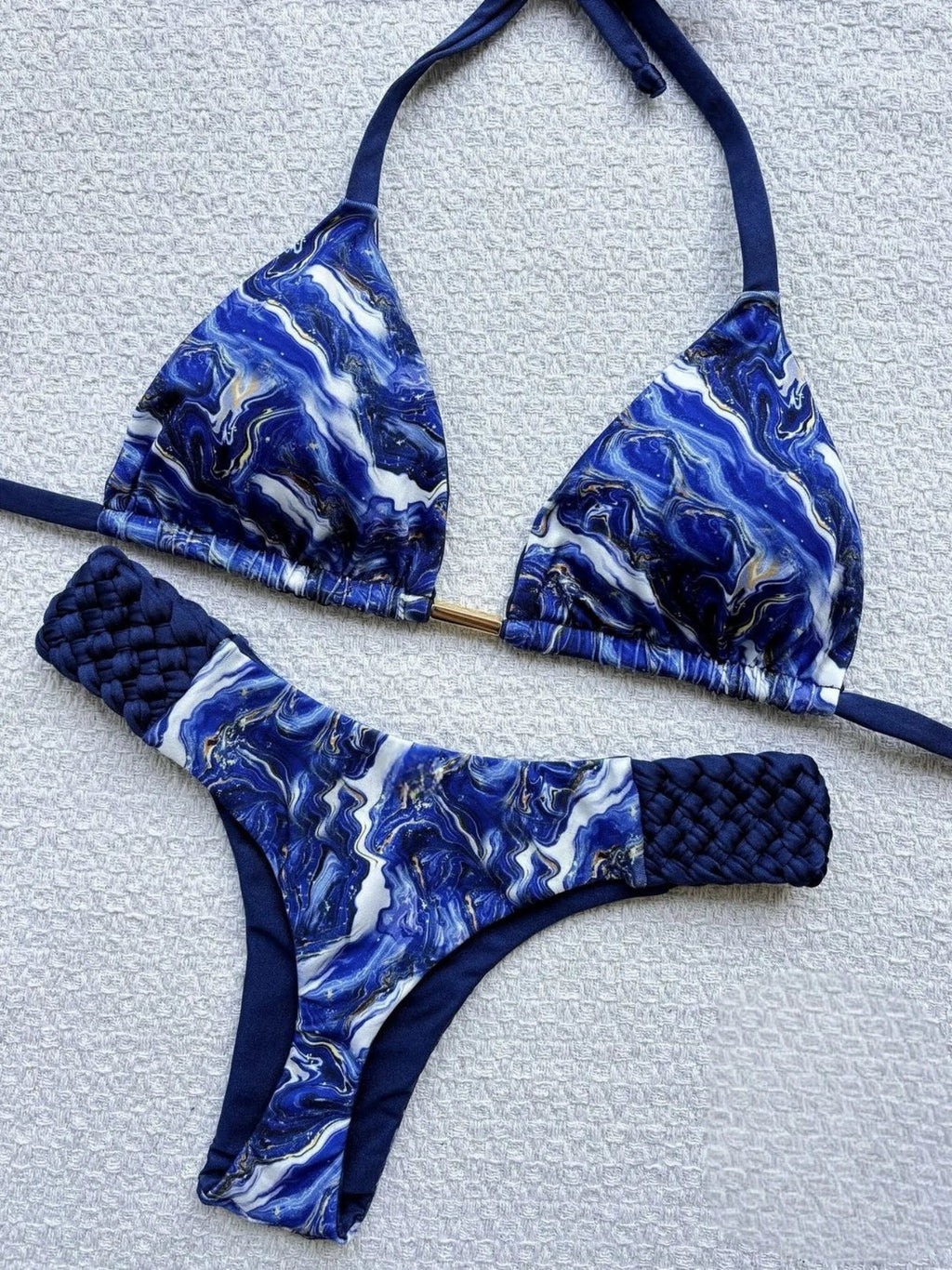 Sexy Vintage Print Bikini Set 2025 Women Orange Cut Out Weave Thong Swimsuit Bather Bathing Suit Two Piece Swimwear Biquini