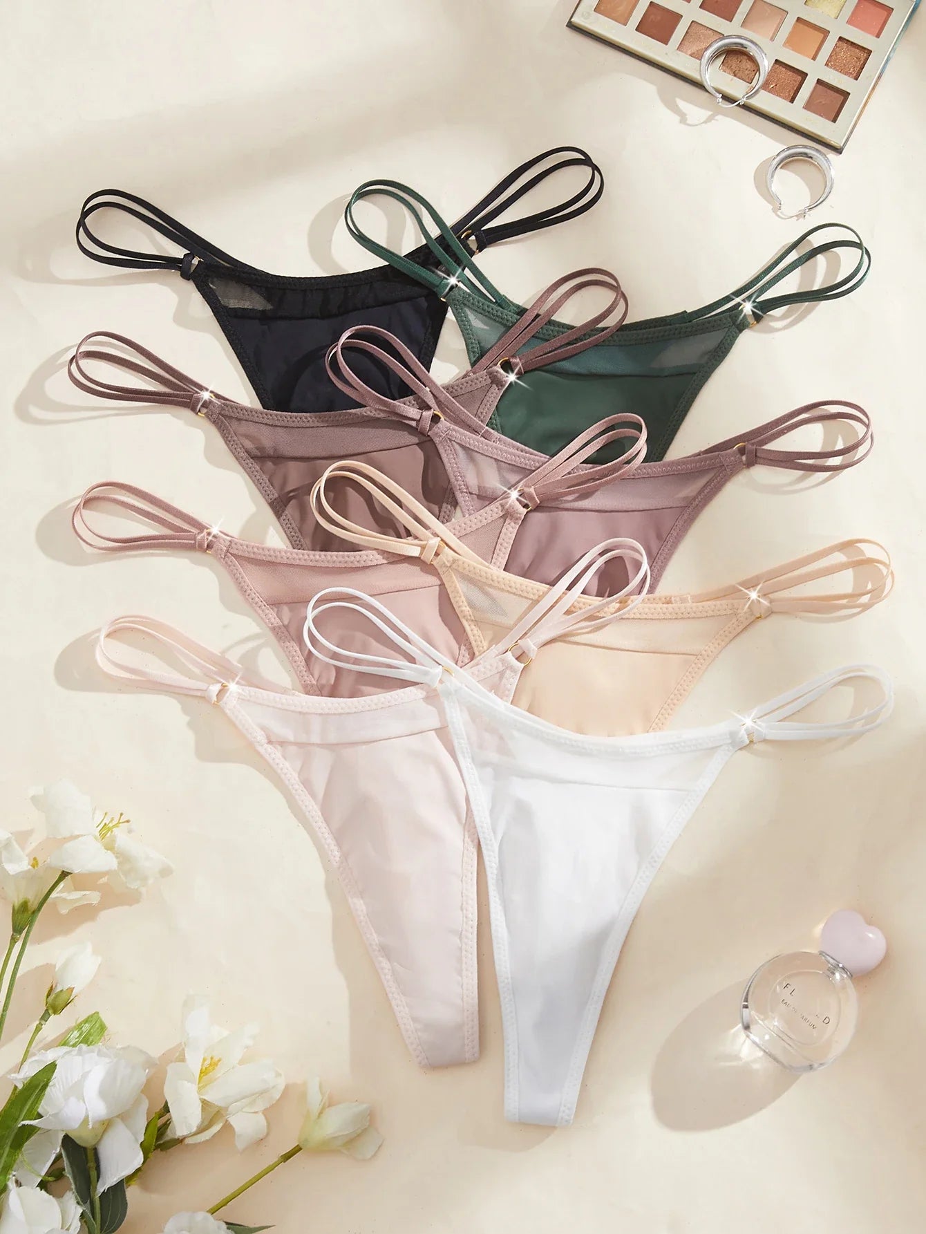 8PCS Women's Panties Solid Mesh Low Rise Underwear Thin Female Thong Sexy Lingerie