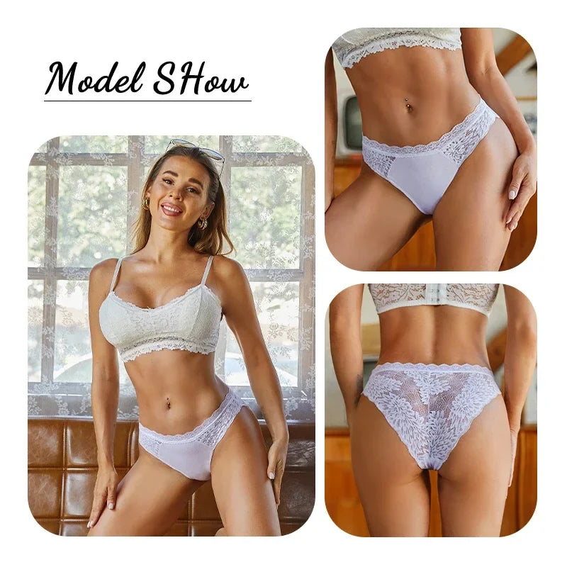 3Pcs/Set Seamless Lace Women Panties Transprant Hollow Out Low Waist Briefs Female Solid Soft Breathable Lingerie Underwear