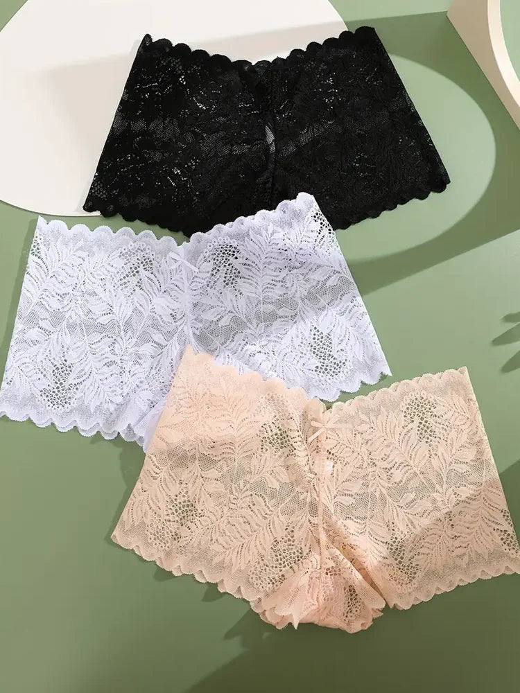6PCS Women Lace Boxers Briefs Sexy Seamless Breathable Low Waist Female Underwear Solid Color Intimates High Elastic Lingerie