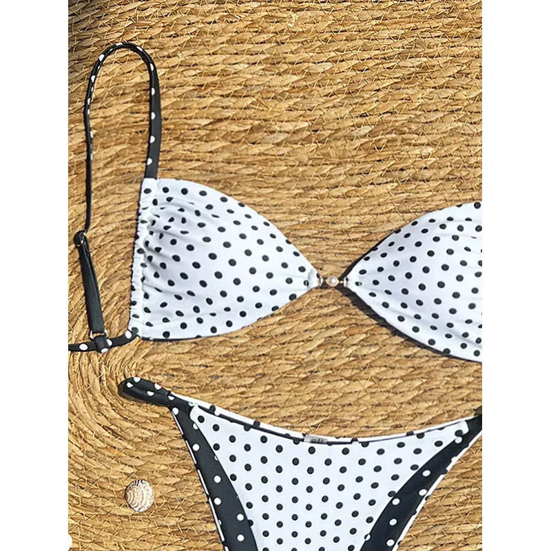 2026 Sexy Polka Dot Print Beach Bikini Set New Women's Summer Fashion Swimwear Strapless One Piece Swimsuit for Beach Lovers