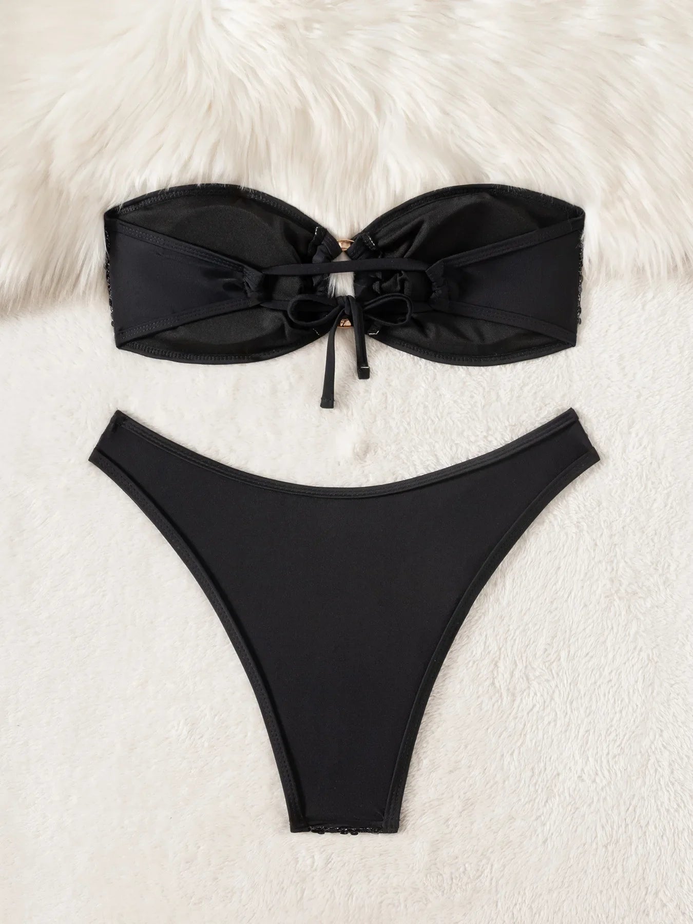 Sexy Bandeau Bikini 2026 Women Shiny Sequin Front Ring Push Up Micro Swimsuit Summer Pink Bathing Suit Thong Swimwear Biquini