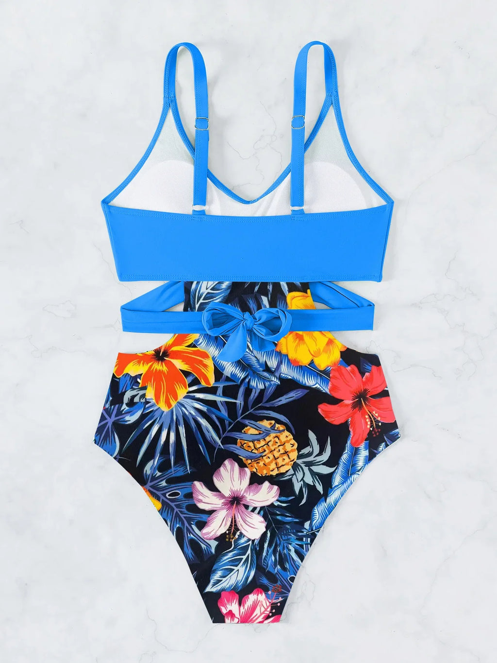 One Piece Swimsuit Women Vintage Green Floral Print Hollow Out Backless High Waist Bikini 2025 Bathing Suit Bandage Swimwear